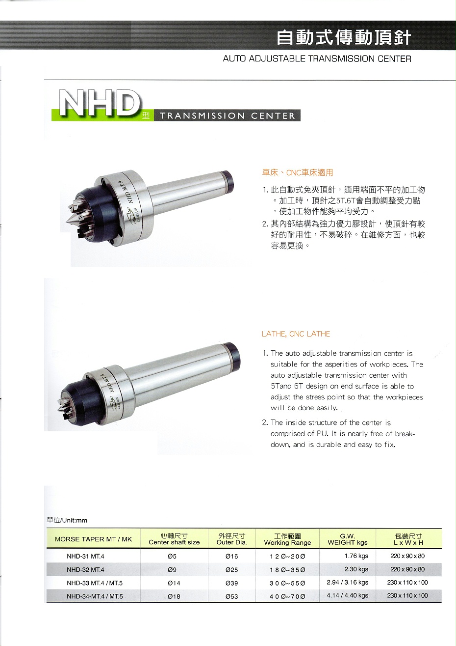 丽勋自动式传动顶针NHD系列